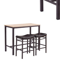 3 Piece Metal and Wood Pub Set with Upholstered Stools,Black and Brown