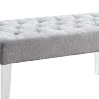 Tufted Fabric Upholstered Bench with Acrylic Legs, Gray and Clear