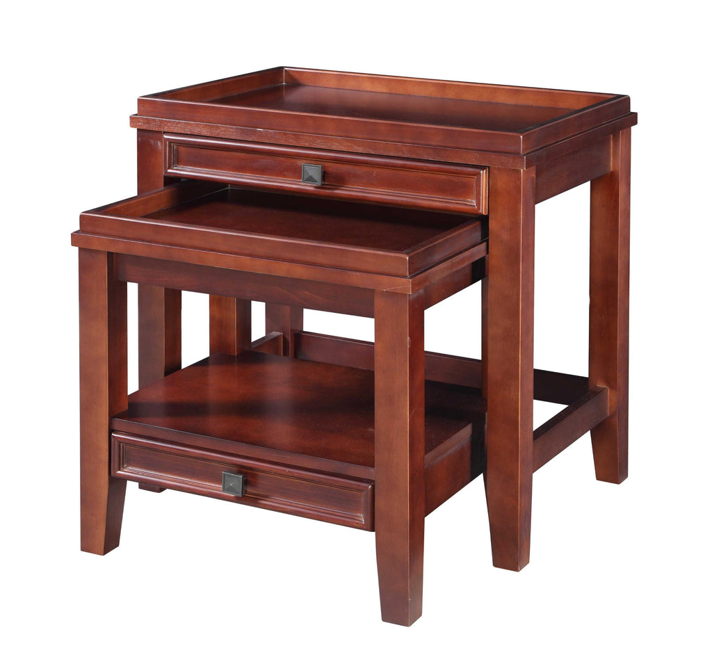 Space Saving Wooden Nesting Tables with Storage Drawers,Set of 2,Brown