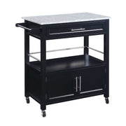 Spacious Wooden Kitchen Cart with Granite Inlaid Top, Black and Gray