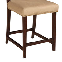 Wooden Stool with Fabric Upholstered Seat and Backrest,Brown and Beige