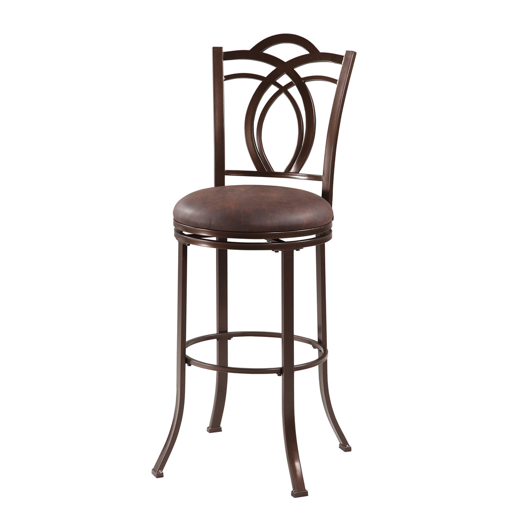 Metal Bar Stool with Cushioned Swivel Seat and Flared Legs, Brown