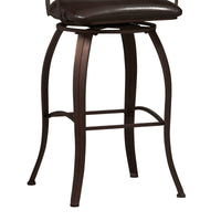 Metal Bar Stool with Armrests and Scrollwork Details, Brown