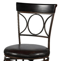 Metal Bar Stool with Leatherette Swivel Seat, Black and Brown