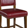 Wooden and Leatherette Bar Stool with Nailhead Trim, Red and Brown