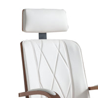 Faux Leather Office Chair Adjustable Height Swivel, White PU & Walnut brown