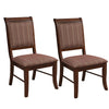 Wooden Side Chair with Fabric Upholstered Seat and Back, Brown, Set of Two