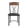 Metal Framed Side Chair with Leatherette Seat and X Shape Stretcher, Gray and Brown, Set of Two