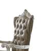 Faux Leather Upholstered Wooden Side Chair with Scrolled Carvings, White, Set of 2