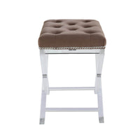 Contemporary Stool Padded Armless Wooden Base with Acrylic Cross Legs,  Brown