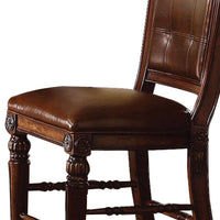 Faux Leather Upholstered Wooden Counter Height Chair with Tufted Backrest, Brown, Set of Two