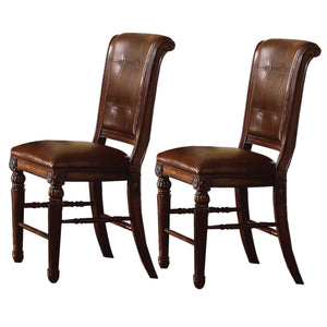 Faux Leather Upholstered Wooden Counter Height Chair with Tufted Backrest, Brown, Set of Two