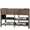 Metal Framed Wooden TV Stand with Two Spacious Drawers, Oak Brown and Gray