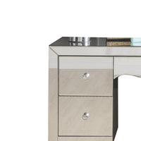 Wooden Framed Mirrored Vanity Desk with Four Drawers and Wavy Apron, Silver