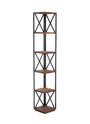 66 Inch Metal Corner Shelf with 5 Wood Display Storage,Brown and Black