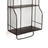 Metal Wall Storage Organizer with Grid Design and Three Shelves, Black