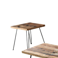 3 Piece Reclaimed Wood and Metal Foldable Table Set, Brown and Black