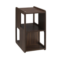 Cubicle Design Wooden Chairside Table with Three Open Compartment, Dark Brown