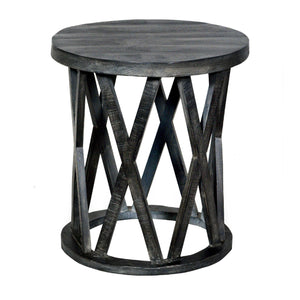 22 Inch Farmhouse Style Round Wooden End Table with Airy Design Base, Dark Gray