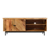 55 Inch Mango Wood TV Stand with 2 Open Compartments, Brown and Black