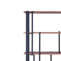 Rectangular Metal Frame Bookshelf with Wooden Space, Walnut Brown and Sandy Black