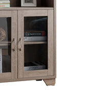 Wooden Book Cabinet with Three Display Shelves and Two Glass Doors, Taupe Brown