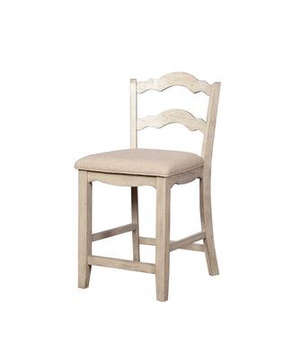 Wooden Counter Stool with Ladder Back Design and Footrails, Brown