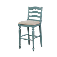 Wooden Bar Stool with Ladder Back Design and Footrails, Blue