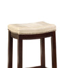 Wooden Bar Stool with Faux Leather Upholstery, Cream and Brown