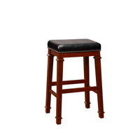 Wooden Bar Stool With Faux Leather upholstery, Brown and Black