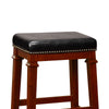 Wooden Bar Stool With Faux Leather upholstery, Brown and Black