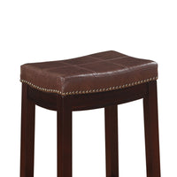 Wooden Counter Stool with Faux Leather Upholstery, Brown