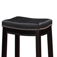 Wooden Counter Stool with Faux Leather Upholstery, Black