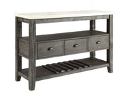 Traditional Style Wooden and Marble Server with Three Drawers, White and Gray