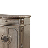 Traditional Style Wooden Server with Two Drawers and Marble Top, Champagne Brown