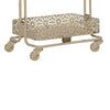 3 Tier Spacious Metal Cart with Pierced Floral Design, Cream