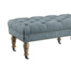 62 Inch Button Tufted Bench with Caster Wheels, Brown and Blue
