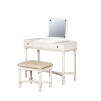 Transitional Wooden Vanity Set with Flip Top Mirror, White and Beige