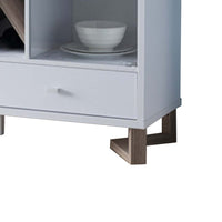 Wooden Buffet with Two Glass Paned Door and Four Interior Shelves, White and Brown