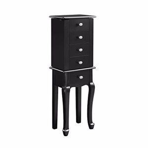 Wooden Jewelry Armoire with 5 Drawers and Flip Top Mirror, Black