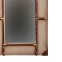 Wooden Wall Mirror with Nailhead Details, Small, Beige and Brown