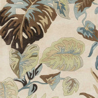 8' Ivory Blue Hand Tufted Tropical Leaves Indoor Runner Rug