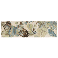 8' Ivory Blue Hand Tufted Tropical Leaves Indoor Runner Rug