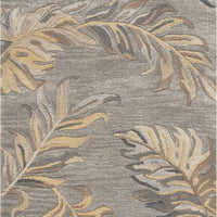 2' x 8' Grey Palm Leaves Wool Runner Rug