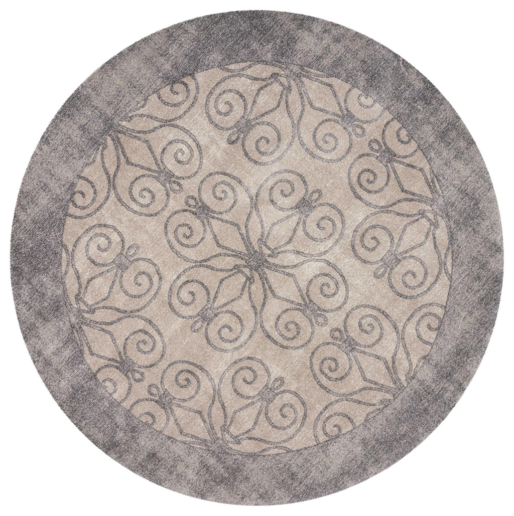 6'6" Round Polypropelene Greige Area Rug