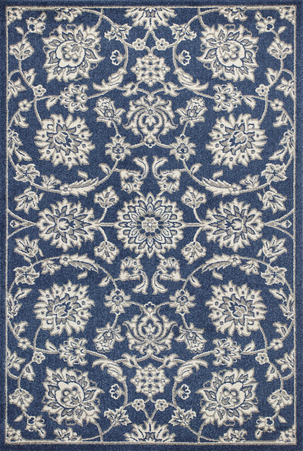 7' x 9' Denim Floral Vine UV Treated Indoor Area Rug