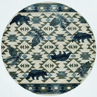 7'10" Round Polypropelene Ivory-Blue Area Rug