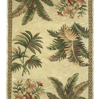 4'x6' Ivory Hand Tufted Bordered Tropical Plants Indoor Area Rug