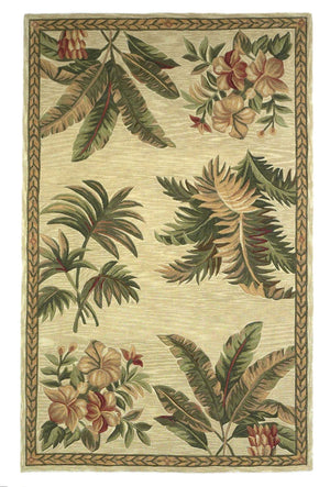 4'x6' Ivory Hand Tufted Bordered Tropical Plants Indoor Area Rug
