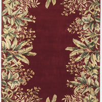 3' x 6' Ruby Tropical Leaves Bordered Wool Indoor Area Rug